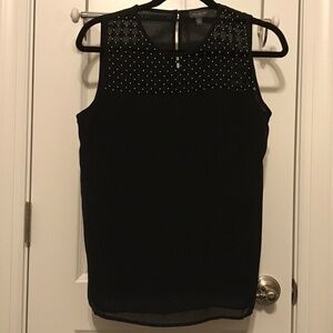 The Limited black sleeveless blouse with open basket weave & studding detail (S)